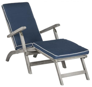 Safavieh Palmdale Lounge Chair Grey Navy Silver Acacia Wood Polyester Foam Galvanized Steel PAT7015B 889048023956