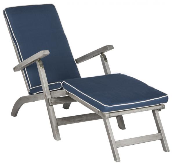 Safavieh Palmdale Lounge Chair Grey Navy Silver Acacia Wood Polyester Foam Galvanized Steel PAT7015B 889048023956