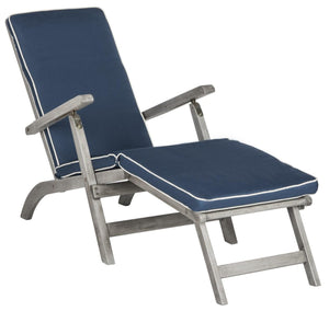 Safavieh Palmdale Lounge Chair Grey Navy Silver Acacia Wood Polyester Foam Galvanized Steel PAT7015B 889048023956