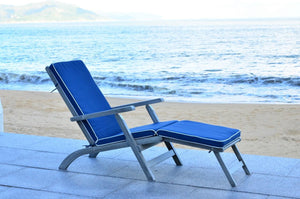Safavieh Palmdale Lounge Chair Grey Navy Silver Acacia Wood Polyester Foam Galvanized Steel PAT7015B 889048023956