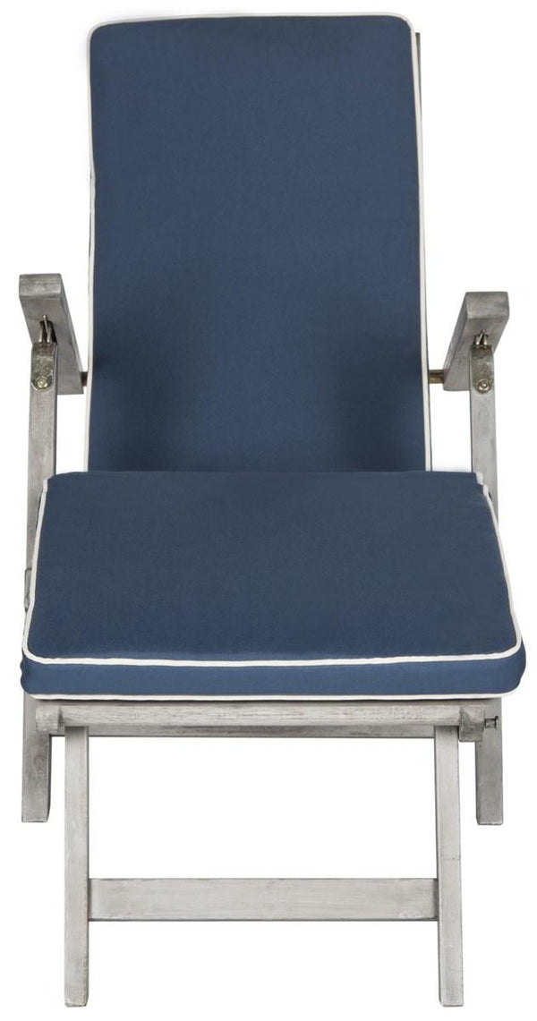 Safavieh Palmdale Lounge Chair Grey Navy Silver Acacia Wood Polyester Foam Galvanized Steel PAT7015B 889048023956
