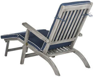 Safavieh Palmdale Lounge Chair Grey Navy Silver Acacia Wood Polyester Foam Galvanized Steel PAT7015B 889048023956