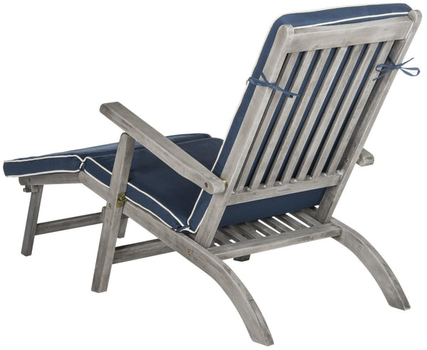 Safavieh Palmdale Lounge Chair Grey Navy Silver Acacia Wood Polyester Foam Galvanized Steel PAT7015B 889048023956