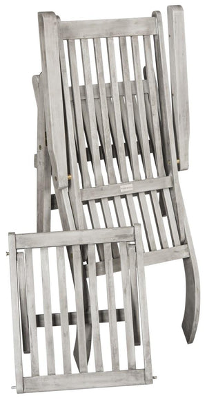 Safavieh Palmdale Lounge Chair Grey Navy Silver Acacia Wood Polyester Foam Galvanized Steel PAT7015B 889048023956