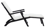 Palmdale Outdoor Lounge Chair - Elegant Black Acacia Wood with All-Weather Beige Cushions for Relaxation