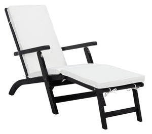 Palmdale Outdoor Lounge Chair - Elegant Black Acacia Wood with All-Weather Beige Cushions for Relaxation