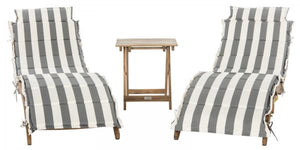 Safavieh Pacifica Lounge Set 3 Piece Teak Brown Grey White Silver Acacia Wood Polyester Foam Galvanized Steel PAT7020A 889048005990