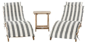 Safavieh Pacifica Lounge Set 3 Piece Teak Brown Grey White Silver Acacia Wood Polyester Foam Galvanized Steel PAT7020A 889048005990