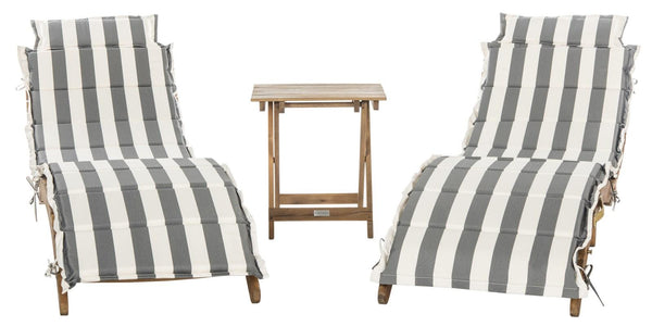 Safavieh Pacifica Lounge Set 3 Piece Teak Brown Grey White Silver Acacia Wood Polyester Foam Galvanized Steel PAT7020A 889048005990