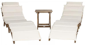 Safavieh Pacifica Lounge Set 3 Piece Teak Brown Beige Silver Acacia Wood Polyester Foam Galvanized Steel PAT7020B 889048006003