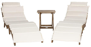 Safavieh Pacifica Lounge Set 3 Piece Teak Brown Beige Silver Acacia Wood Polyester Foam Galvanized Steel PAT7020B 889048006003