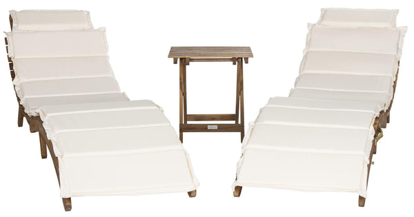 Safavieh Pacifica Lounge Set 3 Piece Teak Brown Beige Silver Acacia Wood Polyester Foam Galvanized Steel PAT7020B 889048006003