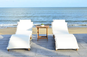 Safavieh Pacifica Lounge Set 3 Piece Teak Brown Beige Silver Acacia Wood Polyester Foam Galvanized Steel PAT7020B 889048006003