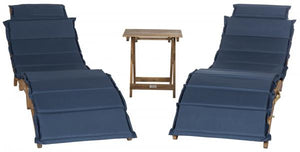 Safavieh Pacifica Lounge Set 3 Piece Teak Brown Navy Silver Acacia Wood Polyester Foam Galvanized Steel PAT7020C 889048006010