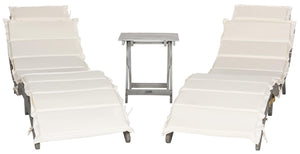 Safavieh Pacifica Lounge Set 3 Piece Grey Beige Silver Acacia Wood Polyester Foam Galvanized Steel PAT7020E 889048006034