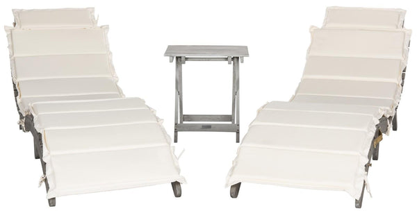 Safavieh Pacifica Lounge Set 3 Piece Grey Beige Silver Acacia Wood Polyester Foam Galvanized Steel PAT7020E 889048006034