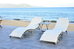 Safavieh Pacifica Lounge Set 3 Piece Grey Beige Silver Acacia Wood Polyester Foam Galvanized Steel PAT7020E 889048006034