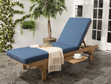 Safavieh Newport Chaise Lounge Chair with Side Table Teak Brown Navy Silver Eucalyptus Wood Polyester Foam Galvanized Steel PAT7022B 889048014961