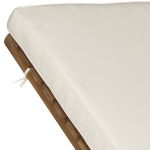 Safavieh Newport Chaise Lounge Chair with Side Table Teak Brown Beige Silver Eucalyptus Wood Polyester Foam Galvanized Steel PAT7022C 889048006072