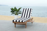 Safavieh Newport Chaise Lounge Chair with Side Table Natural Black White Wood Eucalyptus Wood Polyester Foam Galvanized Steel PAT7022D