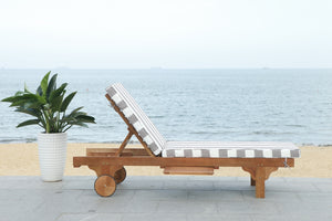 Safavieh Newport Chaise Lounge Chair with Side Table Natural Grey White Wood Eucalyptus Wood Polyester Foam Galvanized Steel PAT7022E