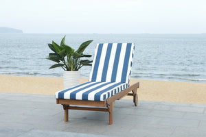 Safavieh Newport Chaise Lounge Chair with Side Table Natural Navy White Wood Eucalyptus Wood Polyester Foam Galvanized Steel PAT7022F