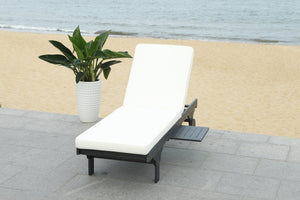 Safavieh Newport Chaise Lounge Chair with Side Table Black White Wood Eucalyptus Wood Polyester Foam Galvanized Steel PAT7022G
