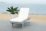Safavieh Newport Chaise Lounge Chair with Side Table Ash Grey White Wood Eucalyptus Wood Polyester Foam Galvanized Steel PAT7022H