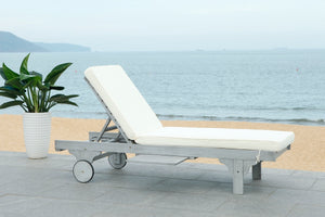 Safavieh Newport Chaise Lounge Chair with Side Table Ash Grey White Wood Eucalyptus Wood Polyester Foam Galvanized Steel PAT7022H