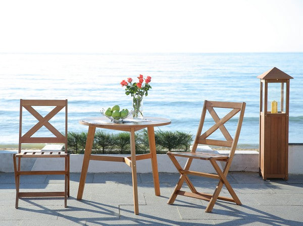 Safavieh Bruna Bistro Set 3 Piece Teak Silver Eucalyptus Wood Galvanized Steel PAT7028A 889048318731