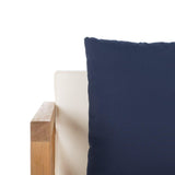 Safavieh Nunzio Outdoor Set with Accent Pillows 4 Piece Teak White Navy Silver Eucalyptus Wood Polyester Foam Galvanized Steel PAT7031A 889048319080