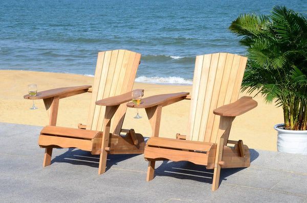 Safavieh - Set of 2 - Breetel Adirondack Chairs Teak Silver Eucalyptus Wood Galvanized Steel PAT7034A-SET2 889048320635