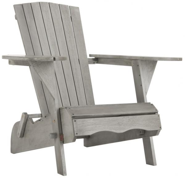 Safavieh - Set of 2 - Breetel Adirondack Chairs Grey Wash Silver Eucalyptus Wood Galvanized Steel PAT7034B-SET2 889048320642