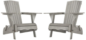 Safavieh - Set of 2 - Breetel Adirondack Chairs Grey Wash Silver Eucalyptus Wood Galvanized Steel PAT7034B-SET2 889048320642