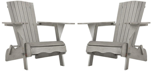Safavieh - Set of 2 - Breetel Adirondack Chairs Grey Wash Silver Eucalyptus Wood Galvanized Steel PAT7034B-SET2 889048320642