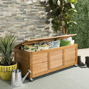 Safavieh Elina Cushion Box 47.2" Teak Silver Eucalyptus Wood Galvanized Steel PAT7038A 889048319622