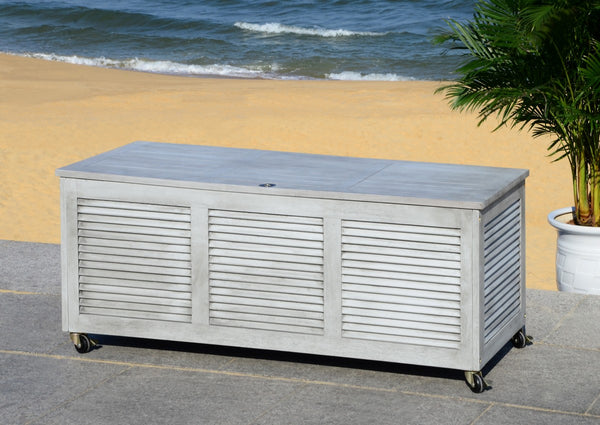 Safavieh Elina Cushion Box 47.2" Grey Wash Silver Eucalyptus Wood Galvanized Steel PAT7038B 889048319639