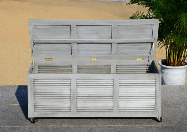 Safavieh Elina Cushion Box 47.2" Grey Wash Silver Eucalyptus Wood Galvanized Steel PAT7038B 889048319639