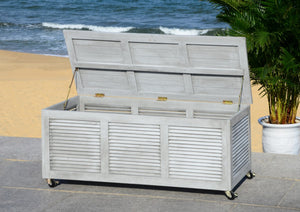 Safavieh Elina Cushion Box 47.2" Grey Wash Silver Eucalyptus Wood Galvanized Steel PAT7038B 889048319639