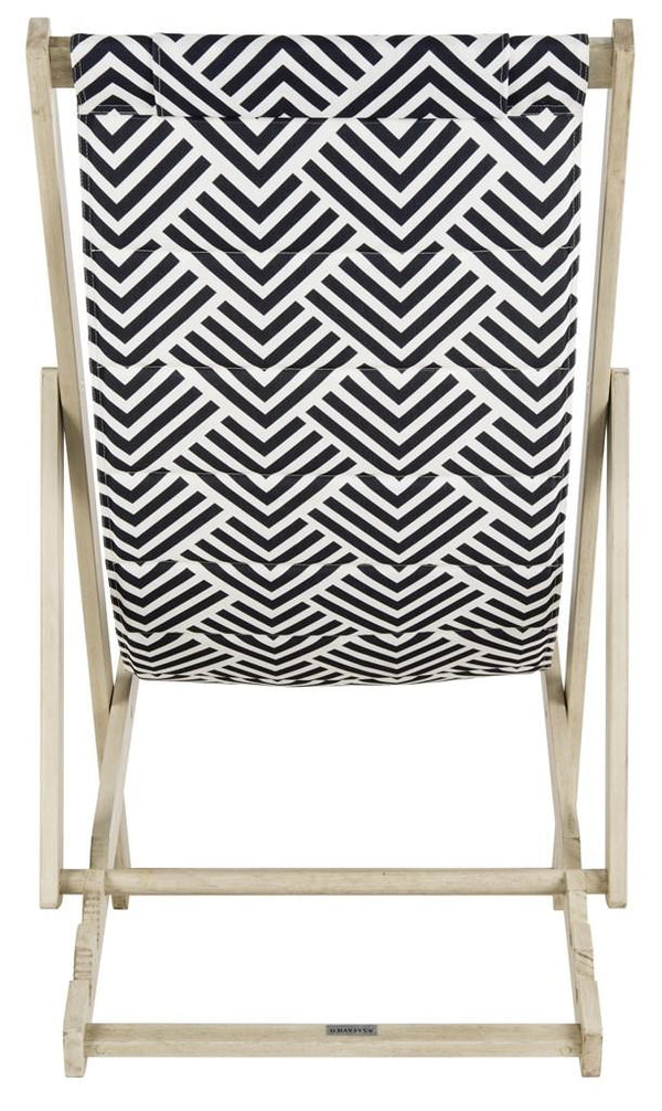 Safavieh Rive Sling Chair Foldable White Wash Navy Silver Eucalyptus Wood Polyester Foam Galvanized Steel PAT7039A 889048319646