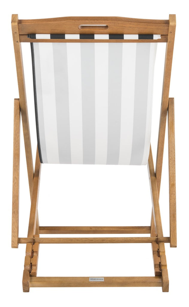 Safavieh - Set of 2 - Loren Sling Chair Foldable Teak Black White Silver Eucalyptus Wood Polyester Galvanized Steel PAT7040C-SET2 889048556577