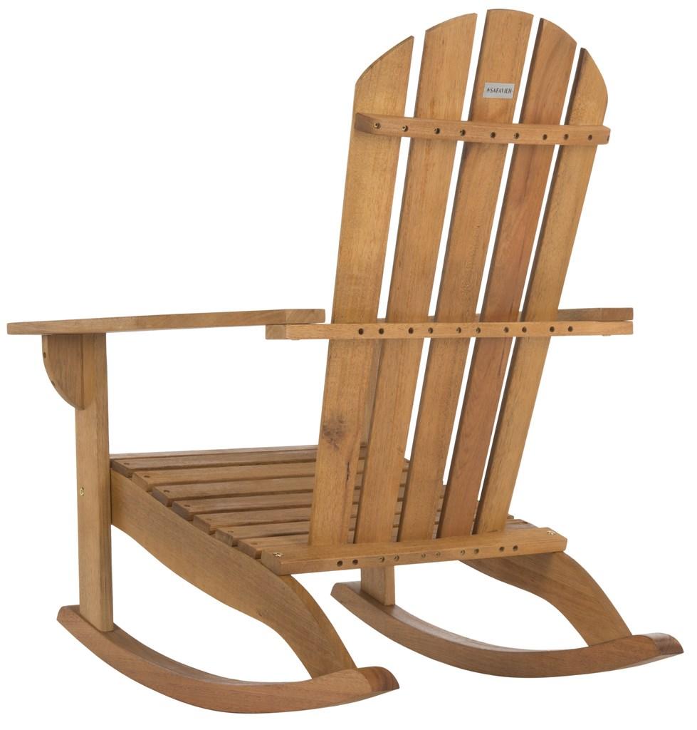Safavieh Brizio Rocking Chair Adirondack Teak Silver Eucalyptus Wood Galvanized Steel PAT7042A 889048320598