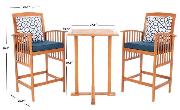 Pate 3-Piece Bar Bistro Set for Outdoor Spaces – Chic Design with Stylish Upholstered Chairs