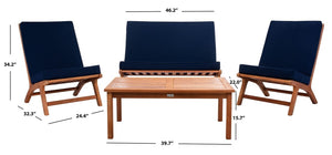 Chaston Luxe 4 Piece Outdoor Living Set, Elegant Eucalyptus Design with Plush Upholstery & Pillows