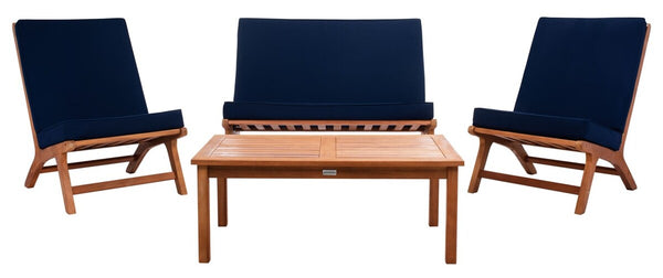 Chaston Luxe 4 Piece Outdoor Living Set, Elegant Eucalyptus Design with Plush Upholstery & Pillows