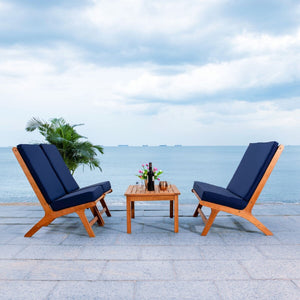 Chaston Luxe 4 Piece Outdoor Living Set, Elegant Eucalyptus Design with Plush Upholstery & Pillows