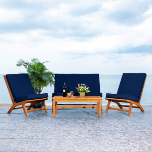 Chaston Luxe 4 Piece Outdoor Living Set, Elegant Eucalyptus Design with Plush Upholstery & Pillows