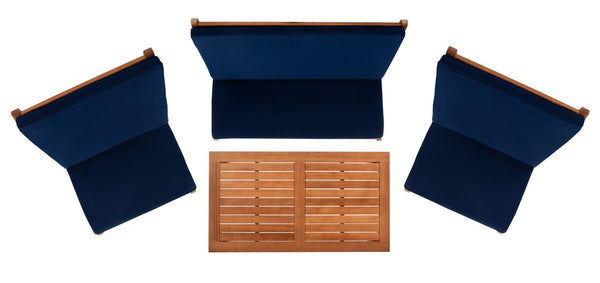 Chaston Luxe 4 Piece Outdoor Living Set, Elegant Eucalyptus Design with Plush Upholstery & Pillows