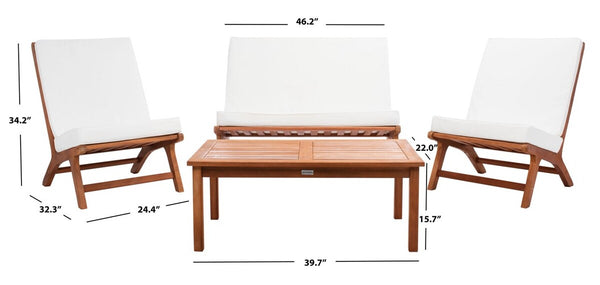 Chaston Luxe 4 Piece Outdoor Living Set, Elegant Eucalyptus Design with Plush Upholstery & Pillows