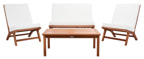 Chaston Luxe 4 Piece Outdoor Living Set, Elegant Eucalyptus Design with Plush Upholstery & Pillows